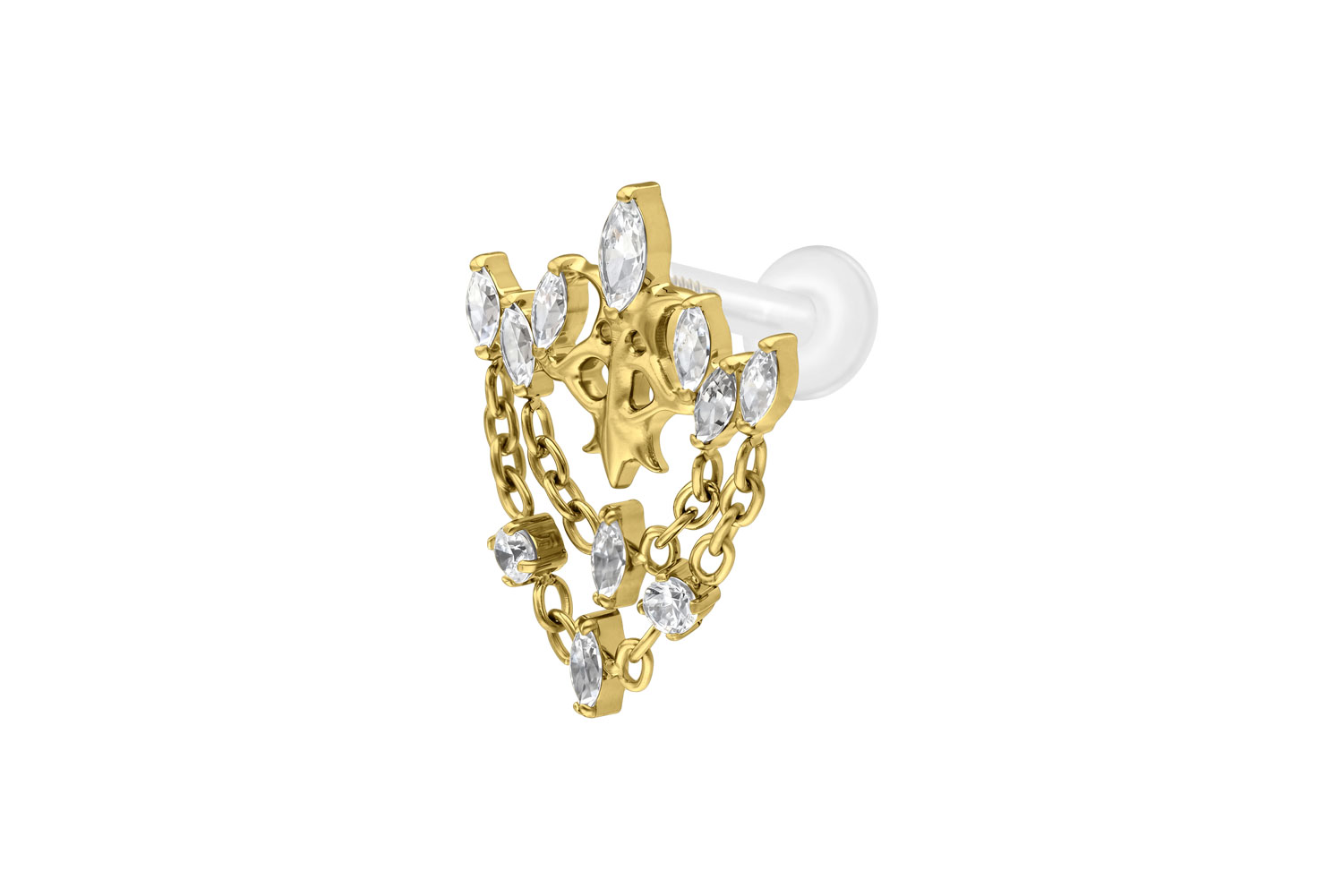 PTFE Labret Piercing mit Innengewinde + Titan-Aufsatz GOTISCHE KRONE + KETTEN